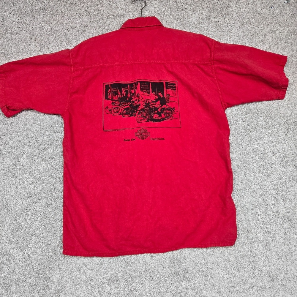 Vintage 80's Harley Davidson shirt Mens Medium Red graphic MADE IN USA button up